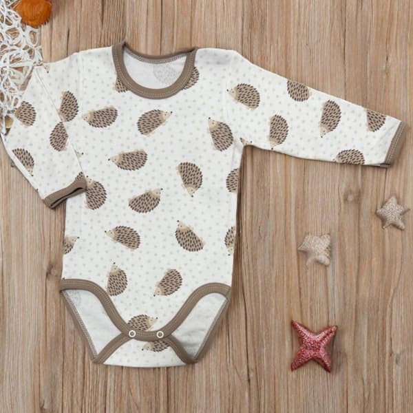 Body barn 92 långärmad 100% bomull igelkottar beige