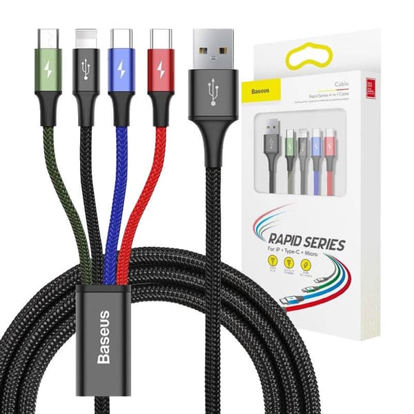 Baseus Fast 4in1 USB-kabel 2xUSB-C / Lightning / Micro 3.5A 1.2m (sort)