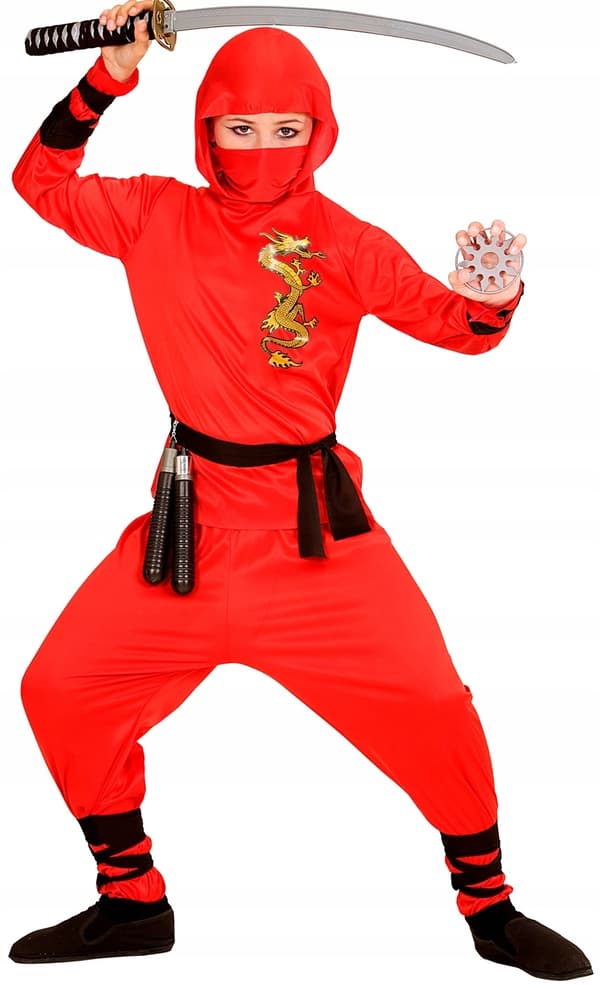 Rød ninja krigerkostume Samurai kugle 2-3 år