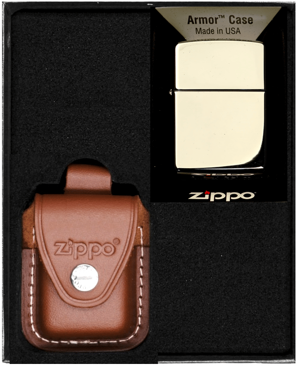 Zippo Lightersæt Højglanspoleret Krom Panser Gave nr. 2