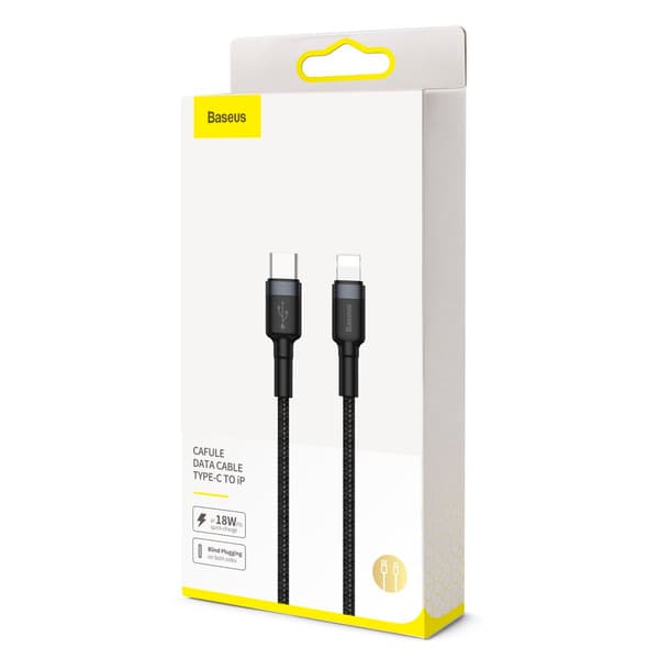 Baseus Cafule USB-C - Lightning PD -kaapeli, 18W, 1m (musta-harmaa)