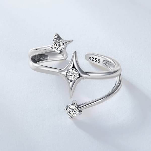 Justerbar silverring med KRISTALLSTJÄRNOR, 925 silver