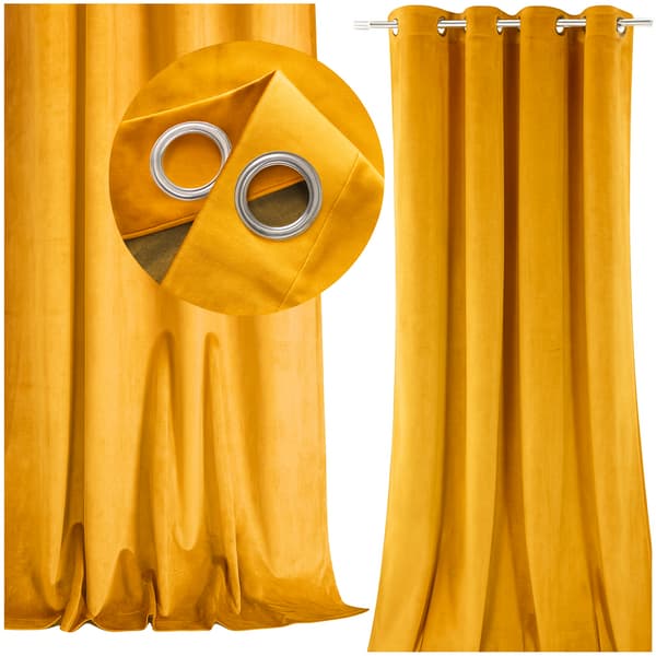 Samettiverho silmukoilla - sinapinkeltainen