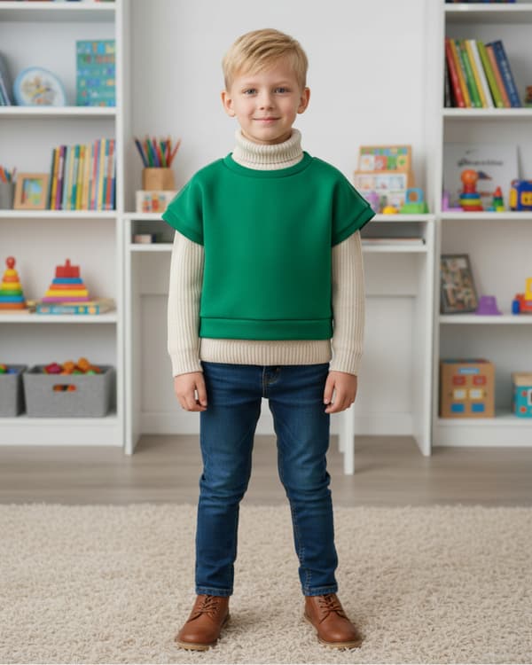 Børneponcho 128 vest kappevarmer bomuld fluff flaske