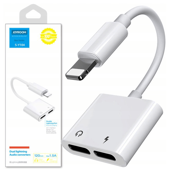 Joyroom S-Y104 Lightning / 2x Lightning Hovedtelefonadapter - Hvid