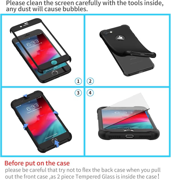 SORT ETUI TIL IPHONE 7/8 4,7' 2xHÆRDET GLAS