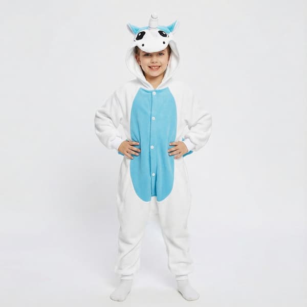 Kigurumi-pyjamas vit enhörning barn 105-115 cm