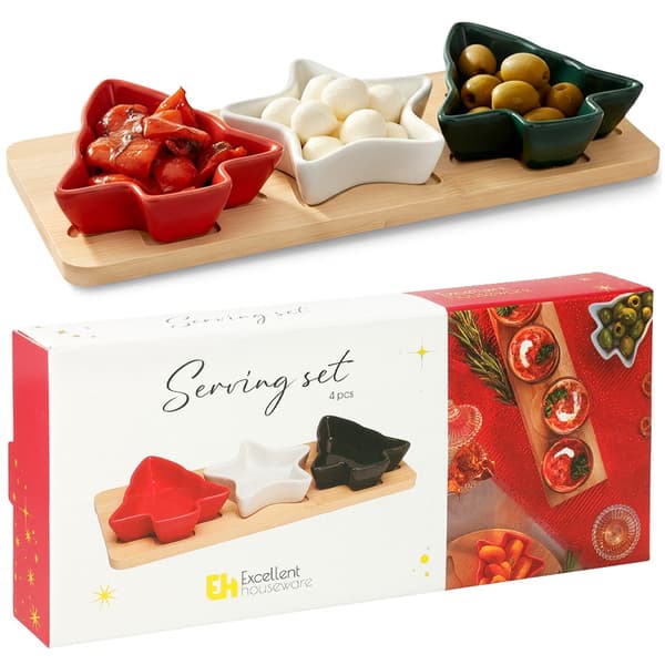 Porslins snackskålar på fat 4 delar