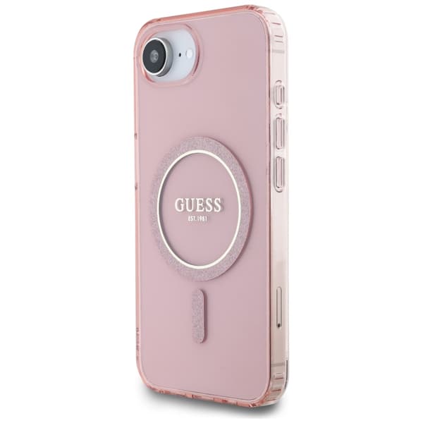 Guess IML Glitter Circle MagSafe-etui til iPhone 16e i lyserødt