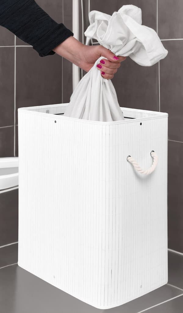 SOREN 80L tvättkorg i bambu med lock, vit