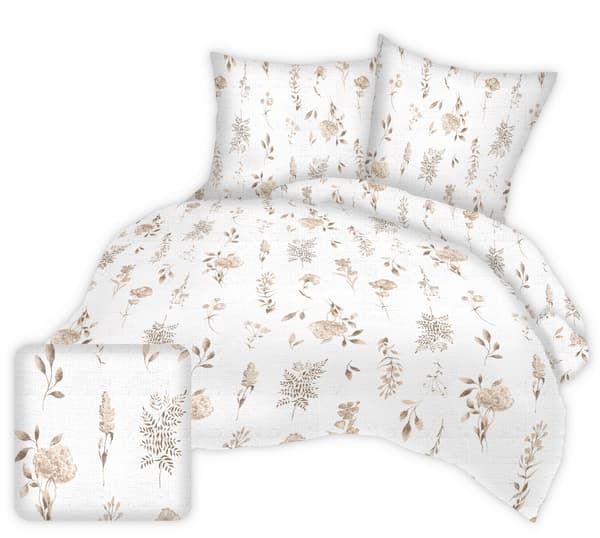 Sengesæt 160x200 hvid beige blomstereng