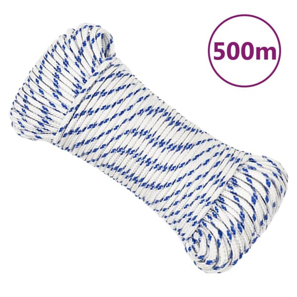 vidaXL Segelrep, Vit, 5 mm, 500 m, Polypropylen