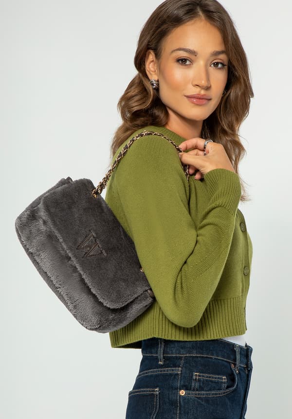 Wittchen Dam crossbody-väska med päl, grå, grå polyester