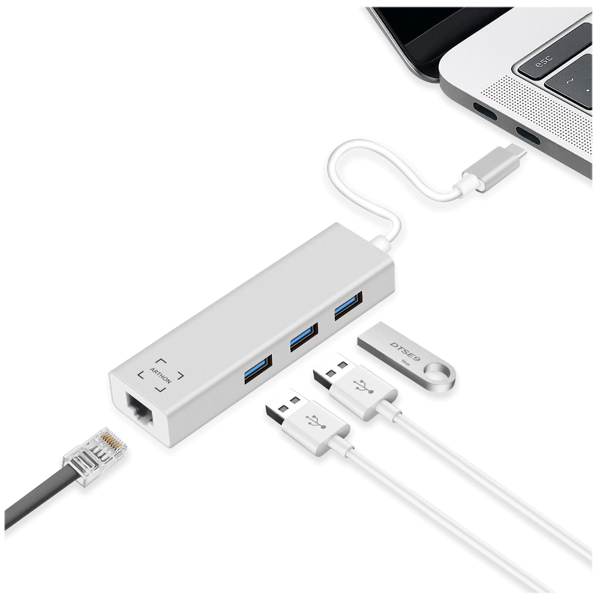 Hub USB 3.1 typ C 3x USB 3.0 Ethernet RJ-45 LAN adapter station