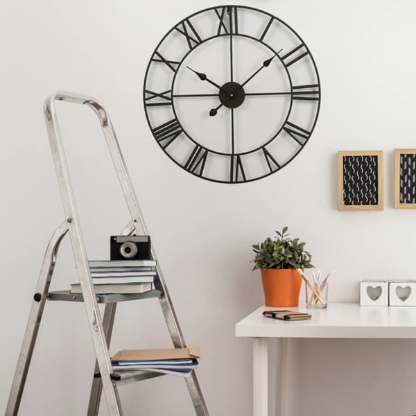 Stor elektronisk väggklocka loft modern tyst mekanism svart