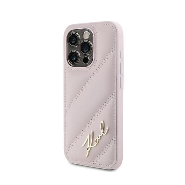Karl Lagerfeld Diagonal Quilted Script - iPhone 15 Pro-skal (rosa)