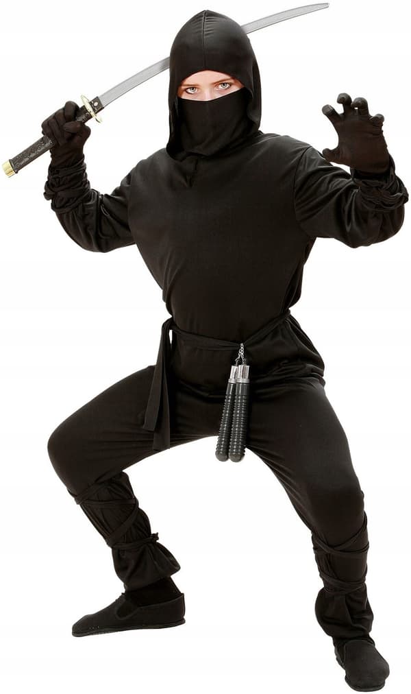 Kostume Sort Ninja Japansk Kriger Samurai Karnevalsbal 8-10 år