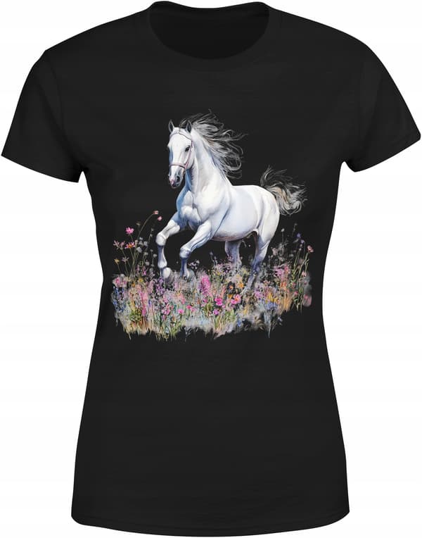 DAME T-SHIRT MED HESTEPRINT, BOMULD, MED DYR TIL HENDE