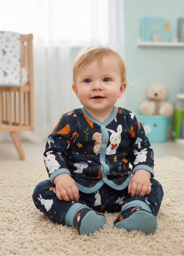 Kaftan vauvan paita 80 napitettava pitkähihainen metsäeläimet