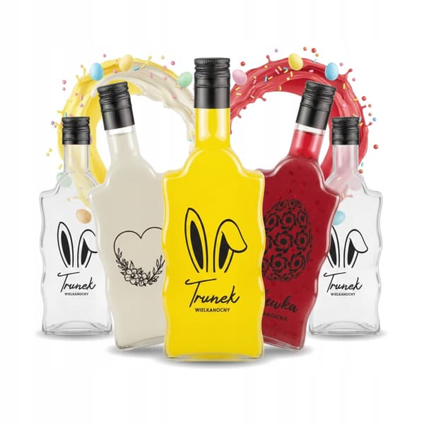 5x Påskeglasflasker Wave 500ml med print til likørgave
