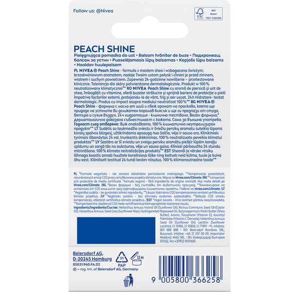 NIVEA Plejende læbepomade Peach Shine 4,8g