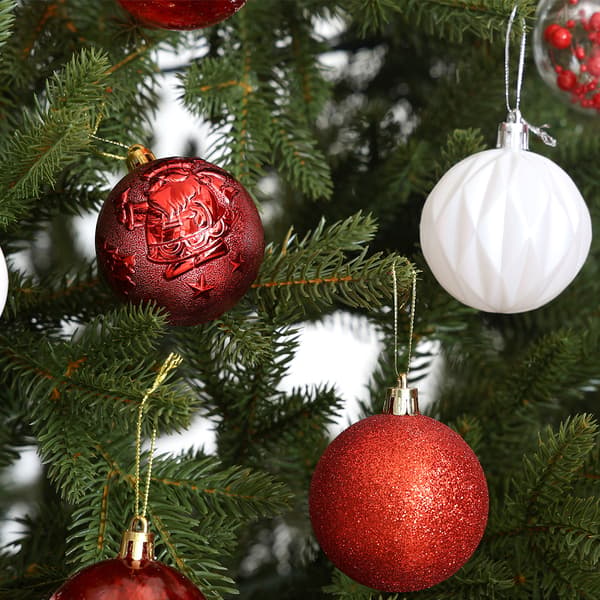 Sæt med røde og hvide StarryLights julekugler - elegant julepynt