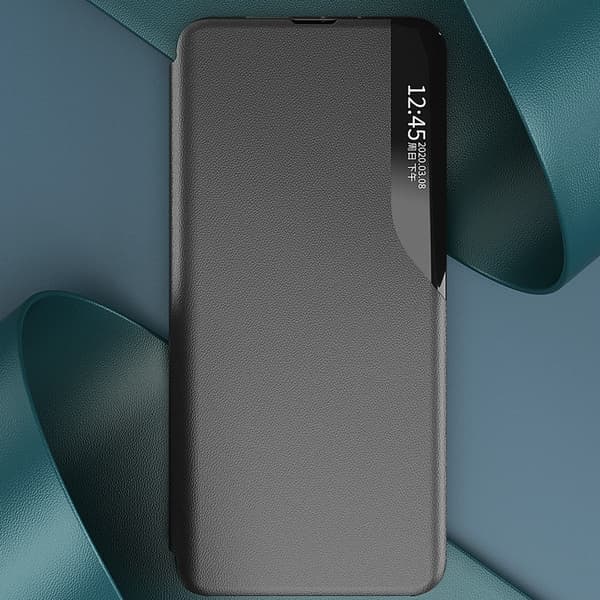 Eco Læder View Cover til Samsung Galaxy A24 4G med klap og stativ, sort