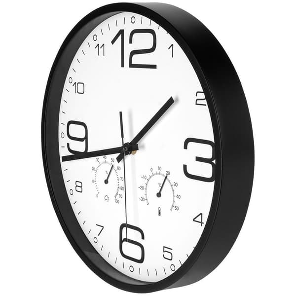 Hvidt vægur med termometer og hygrometer, 30 cm
