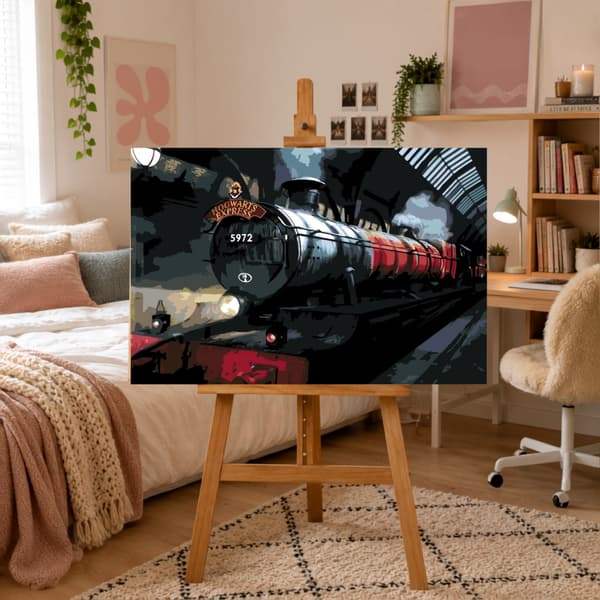 Måla efter siffror-tavel med ram Express Hogwarts på natten 70x50 cm