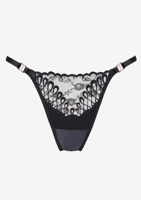 Satin string dame med broderi foran Marcella Poupee Marilyn XL sort