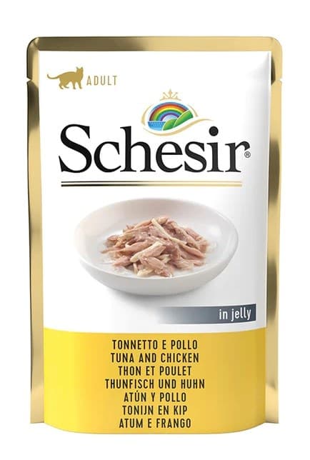 Schesir Våtfoder för vuxna katter, tonfisk och kyckling, 24x85g