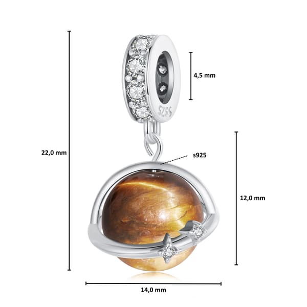 Tiger Eye Planet Charm Sølvvedhæng Perler 925 Sølv