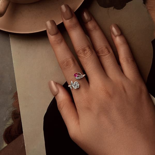 Sølv universal ring skelet hånd HJERTE og ROSE sølv 925