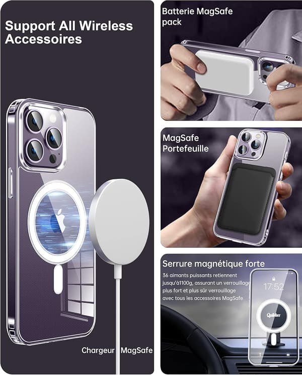 Apple iPhone 14 Pro -kotelo, läpinäkyvä silikoni, MagSafe