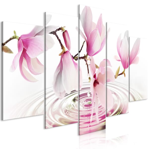 Målning - Magnolier över vatten (5-delad) bred rosa