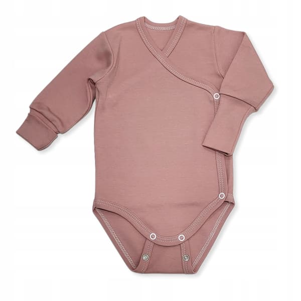 VÄXANDE body för FLICKA 74/80 långärmad 100% bomull PUDDERROSA