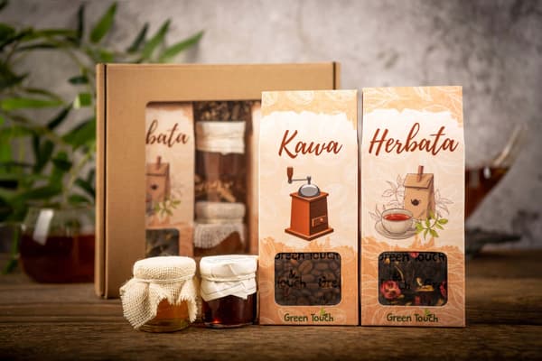 Presentask med te, kaffe och honung