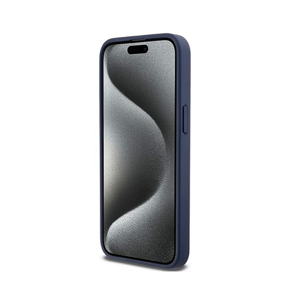 DKNY Læder Mono Stripe & Metal Logo - iPhone 15 Pro Max Etui (Blå)