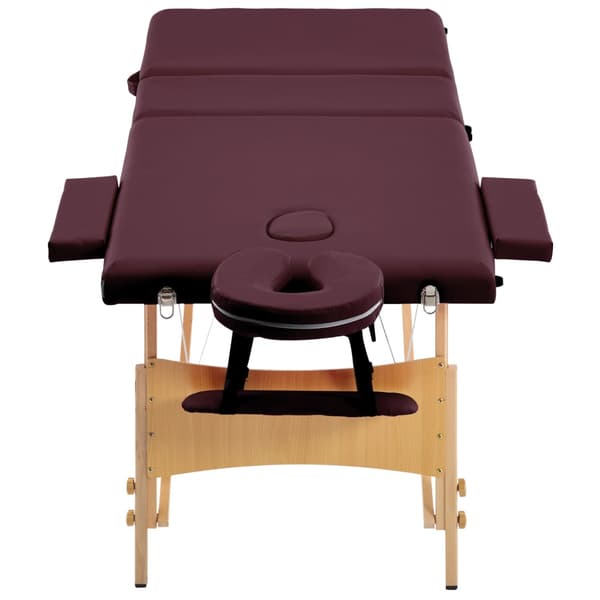 vidaXL foldbar massagebrik, 3-zoner, træ, vinlilla