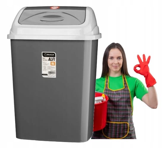 Vippespand, plastik, grå, 16 l