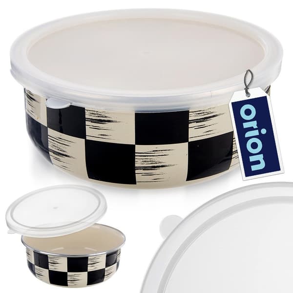 Emaljerad skål med lock schackbräda 15,5 cm, 800 ml