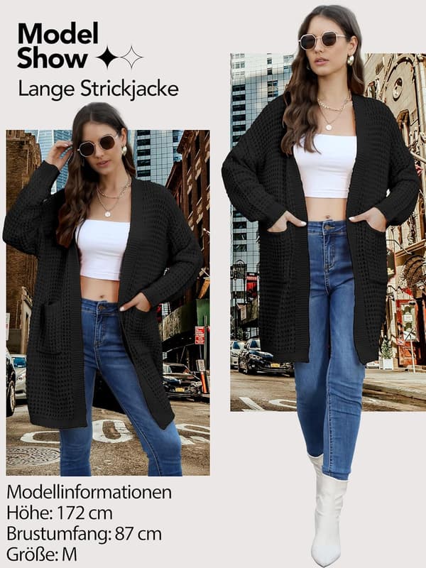 JUOIANTANG DAMETRØJE SORT LANG STRIKKET KAP M