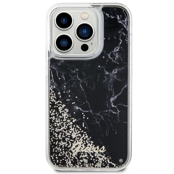 Guess GUHCP14LLCSGSGK iPhone 14 Pro 6.1 sort/sort hårdt cover Liquid Glitter Marble