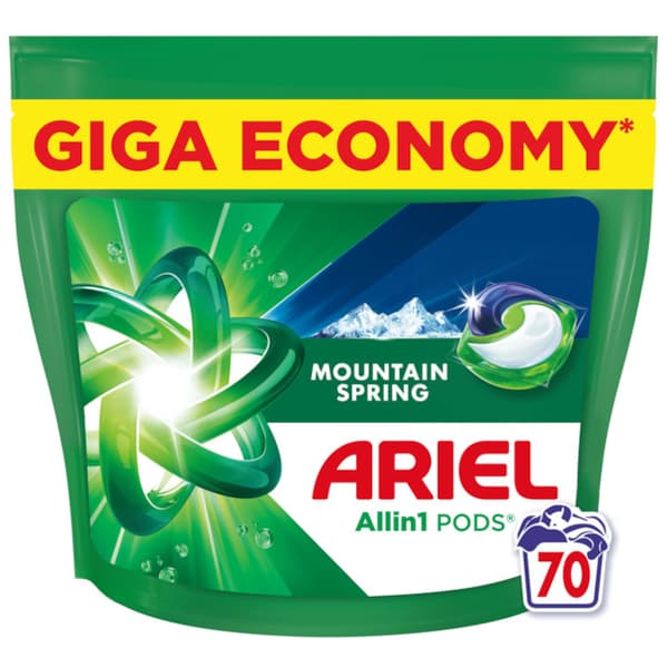 ARIEL Mountain Spring Allin1 Hvide Vaskemiddelkapsler 70 stk.