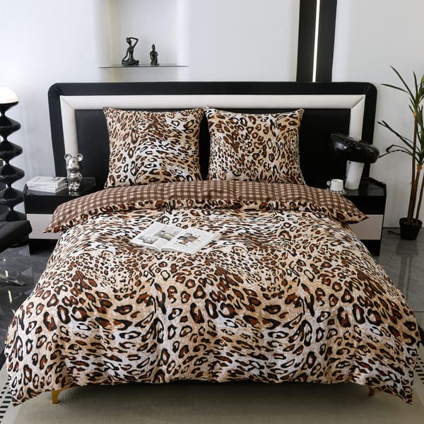 Satin Vuodevaatteet 220x200cm Leopardi Beige Ruskea