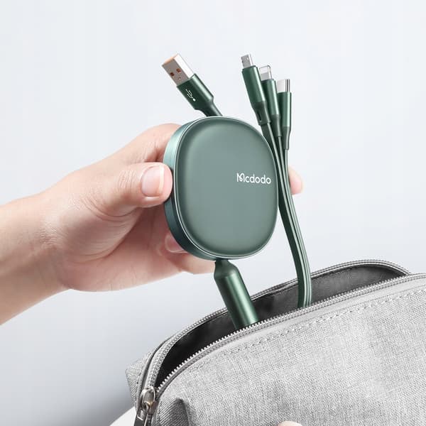 Mcdodo Udtrækkeligt Telefonkabel til iPhone / Micro USB / USB-C 3i1 66W Grøn