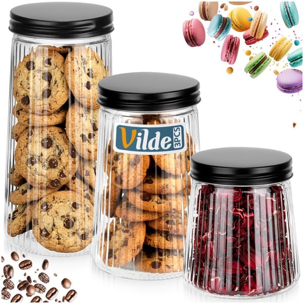 Glasbehållare för spannmål med lock 1,4 l / 1 l / 700 ml 3-pack
