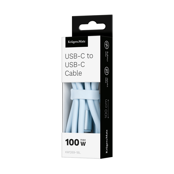 Kabel USB-C till USB-C 100 W 1 m silikon blå Kruger&Matz Basic
