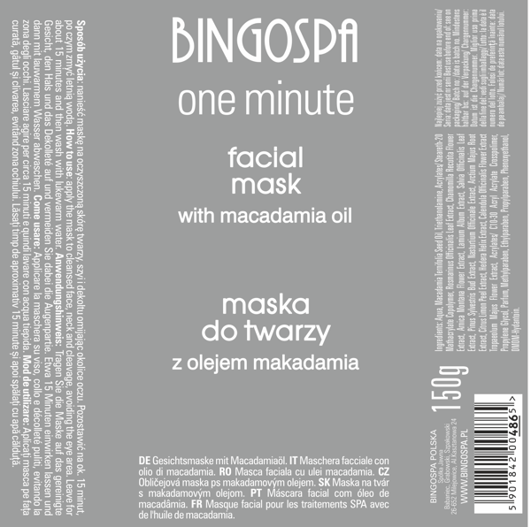 Bingospa ansiktsmask med macadamiaölja en minut