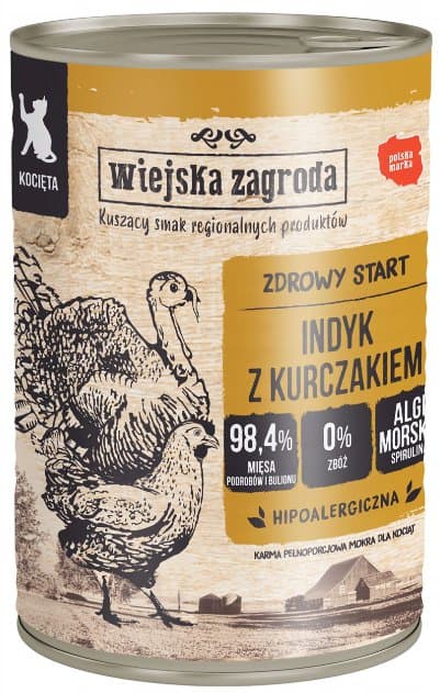 Wiejska Zagroda | Våtfoder för kattungar | 400 g burk - Kalkon och kyckling 400 g